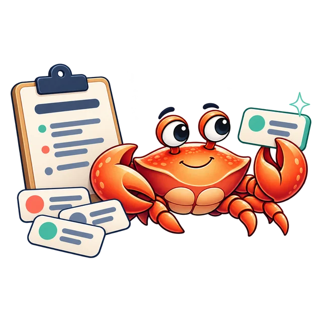 Krabli consults an editorial brief while choosing a message.